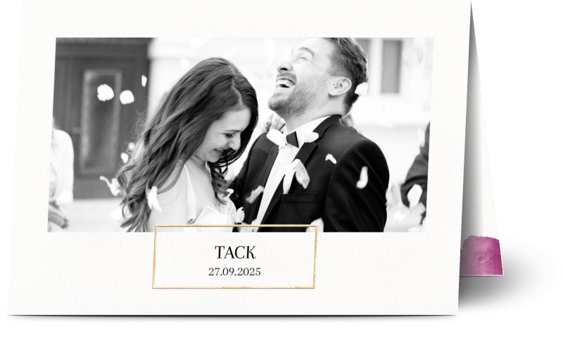 Tackkort för bröllop, glansigt papper, standard-kuvert, 1 st, fotokort (1 foto), ram, mörkrosa, framed, guld, rosa, A6, vikt, Optimalprint