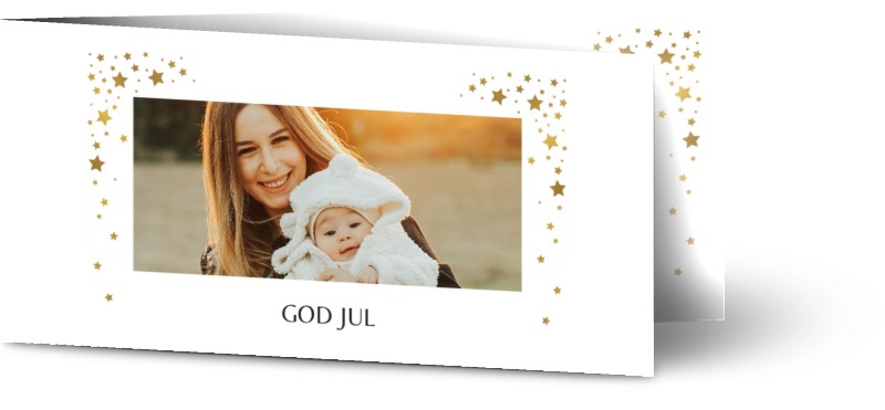 Julkort, glansigt papper, standard-kuvert, 1 st, 2 foton, stjärnor, vit, modernt, dld, vikt, Optimalprint