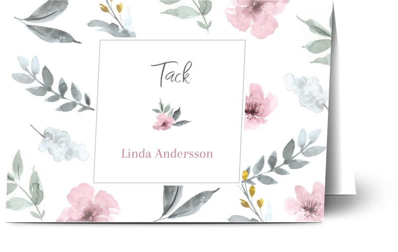 Tackkort för dop, glansigt papper, standard-kuvert, 1 st, fotokort (1 foto), blomma, blommor, handstil, akvarell, flicka, A6, vikt, Optimalprint