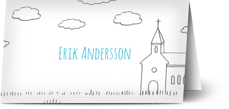 Placeringskort för dop, halvmatt papper, 1 st, konst, kalligrafi, penna , pojke, vit, inbjudan, placeringskort, vikt, Optimalprint