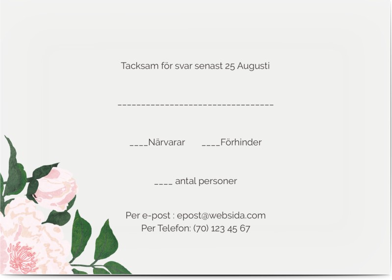 OSA Kort, glansigt papper, standard-kuvert, 1 st, blommor, rosa, grön, grå, A6, enkelt, Optimalprint