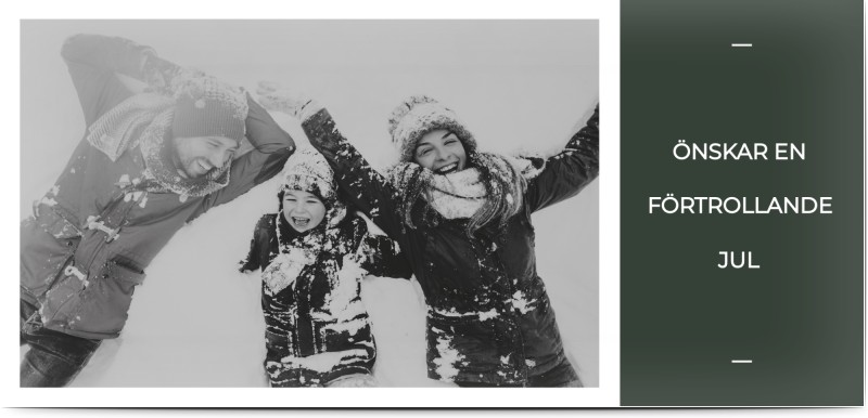 Julkort, glansigt papper, standard-kuvert, 1 st, fotokort (1 foto), vit ram, grön, vit, minimalistisk, panorama DL, enkelt, Optimalprint