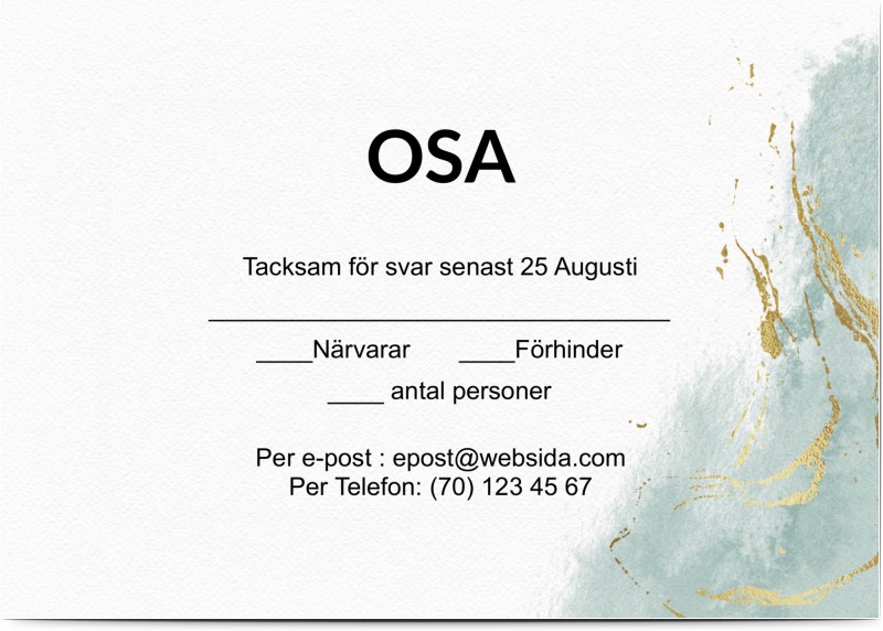 OSA Kort, glansigt papper, standard-kuvert, 1 st, plask, guld, klassiskt, A6, enkelt, Optimalprint