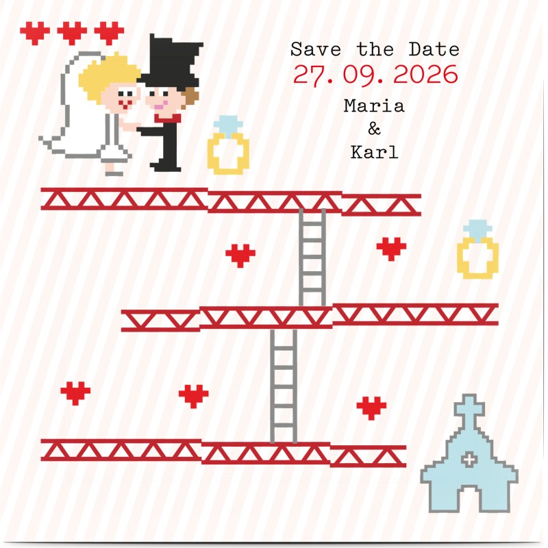 Save the Date, data, söt, spel, nörd, bildpunkt, röd, kvadratiskt, enkelt, Optimalprint