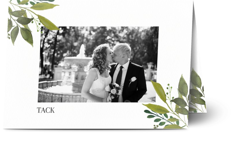 Tackkort för bröllop, fotokort (1 foto), greens, löv, oval, oval ram, plantor, grön, vit, A6, vikt, Optimalprint