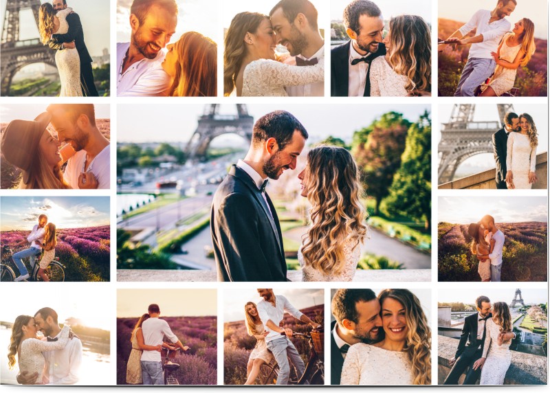 Tackkort för bröllop Vit enkelhet, glansigt papper, standard-kuvert, 1 st, 15 foton (fotokollage), vit, A5, enkelt, Optimalprint