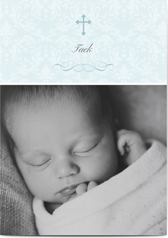 Tackkort för dop, glansigt papper, standard-kuvert, 1 st, fotokort (1 foto), pojke, blå, A6, enkelt, Optimalprint