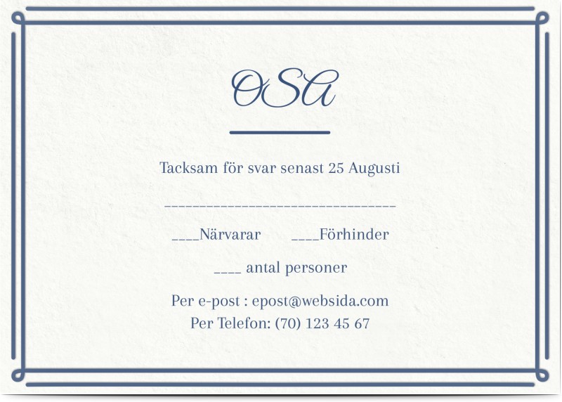 OSA Kort, glansigt papper, standard-kuvert, 1 st, utsmyckad, blå, art deco, klassiskt, A6, enkelt, Optimalprint