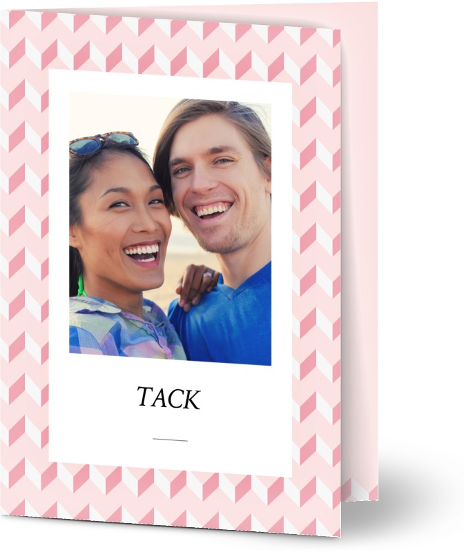 Tackkort för bröllop, glansigt papper, standard-kuvert, 1 st, 2 foton, geometrisk, mönster, ränder, rosa, A6, vikt, Optimalprint