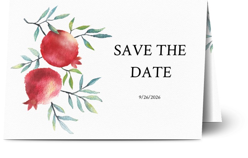 Save the Date kort, fotokort (1 foto), frukt, löv, naturlig, grå, A6, vikt, Optimalprint