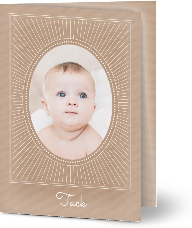 Tackkort för dop, glansigt papper, standard-kuvert, 1 st, 2 foton, konstpapper, handstil, vintage, pojke, flicka, brun, A6, vikt, Optimalprint