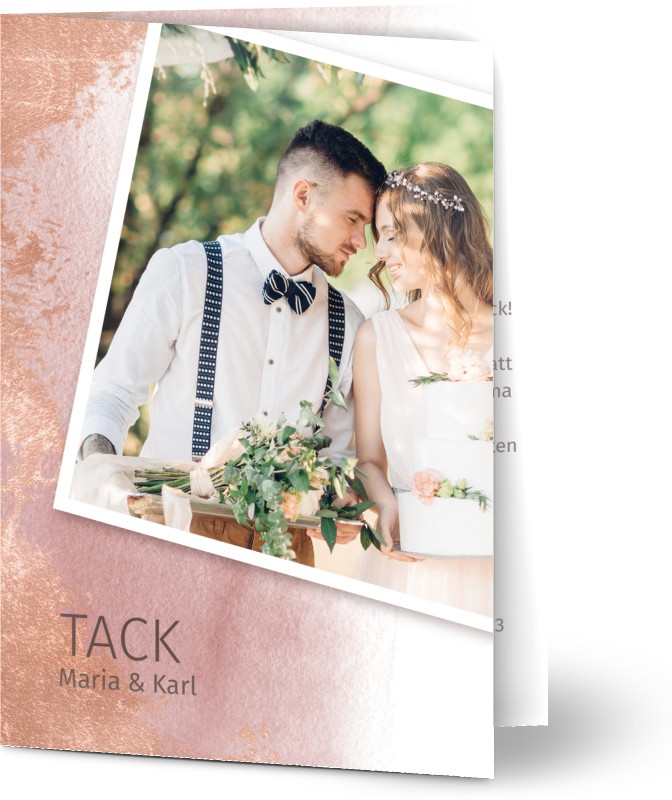 Tackkort för bröllop, glansigt papper, standard-kuvert, 1 st, fotokort (1 foto), metallisk, rosa, orginal, A6, vikt, Optimalprint