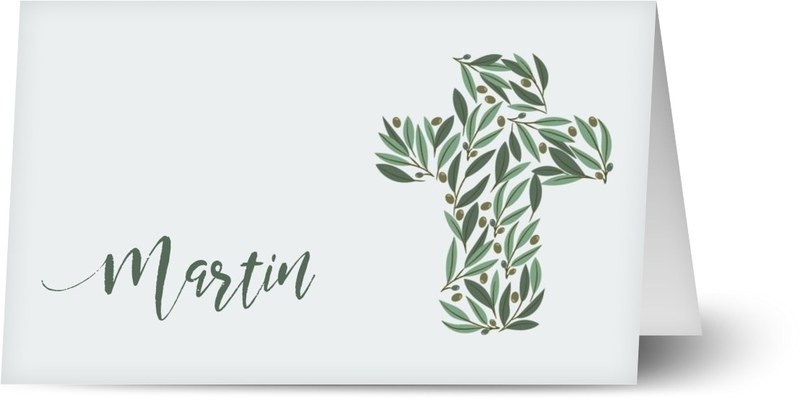 Placeringskort för dop, kors, handstil, oliv, foto, fotokort, grön, placeringskort, vikt, Optimalprint
