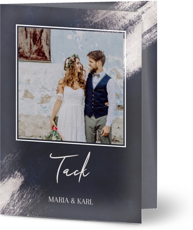 Tackkort för bröllop, glansigt papper, standard-kuvert, 1 st, fotokort (1 foto), marinblå, blå, orginal, A6, vikt, Optimalprint