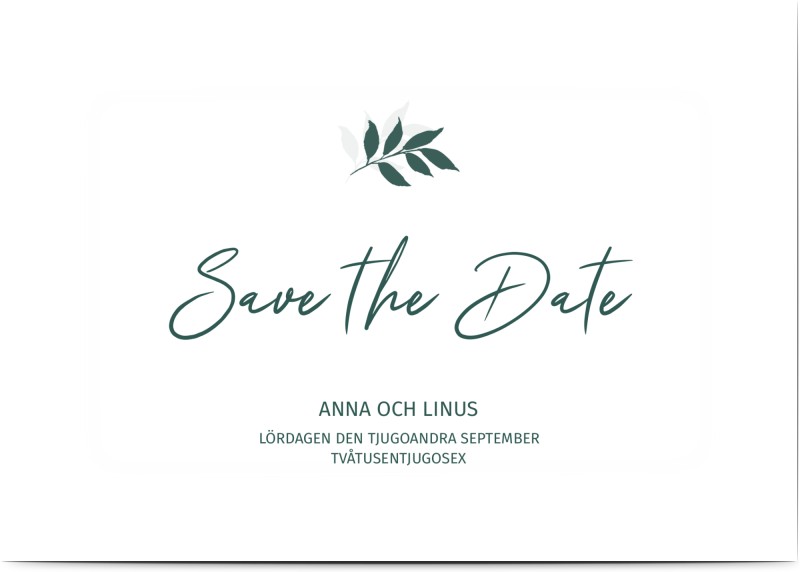 Save the Date, kalligrafi, script, blå, grön, rosa, A6, enkelt, Optimalprint
