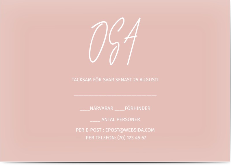 OSA Kort, glansigt papper, standard-kuvert, 1 st, stor, nummer, rosa, vit, A6, enkelt, Optimalprint