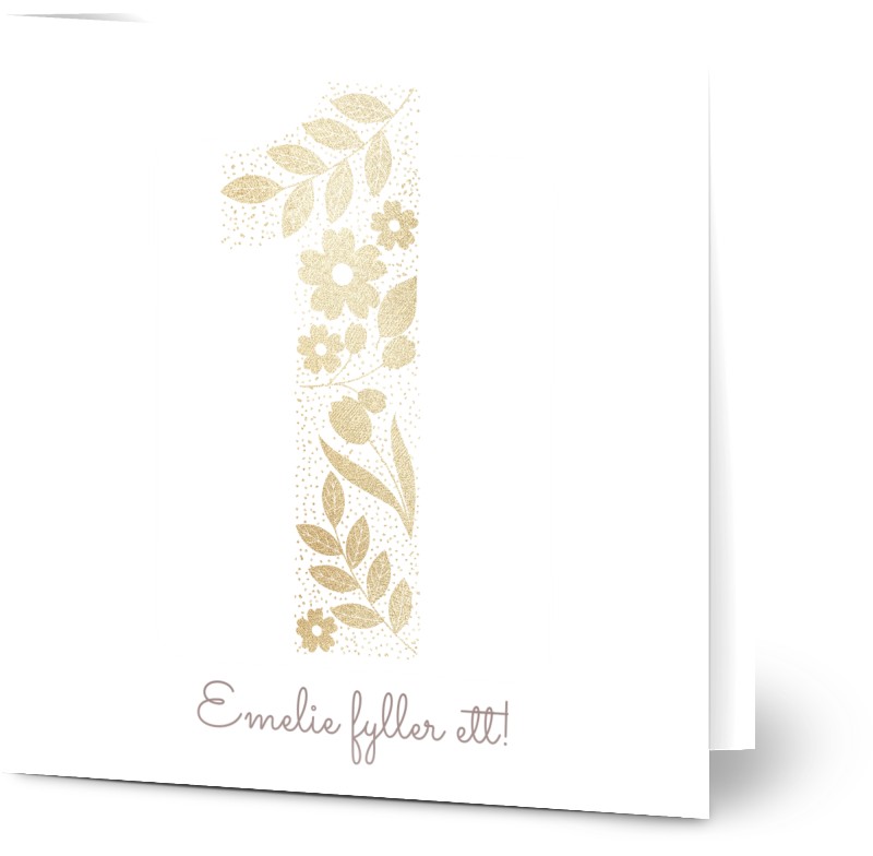 Inbjudan barnkalas, glansigt papper, standard-kuvert, 1 st, fotokort (1 foto), age 1, prickar, eleganta, blommig, kvadratiskt, vikt, Optimalprint