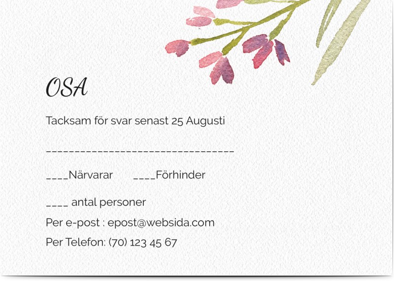 OSA Kort, glansigt papper, standard-kuvert, 1 st, blommig, blommor, rosa, klassiskt, A6, enkelt, Optimalprint