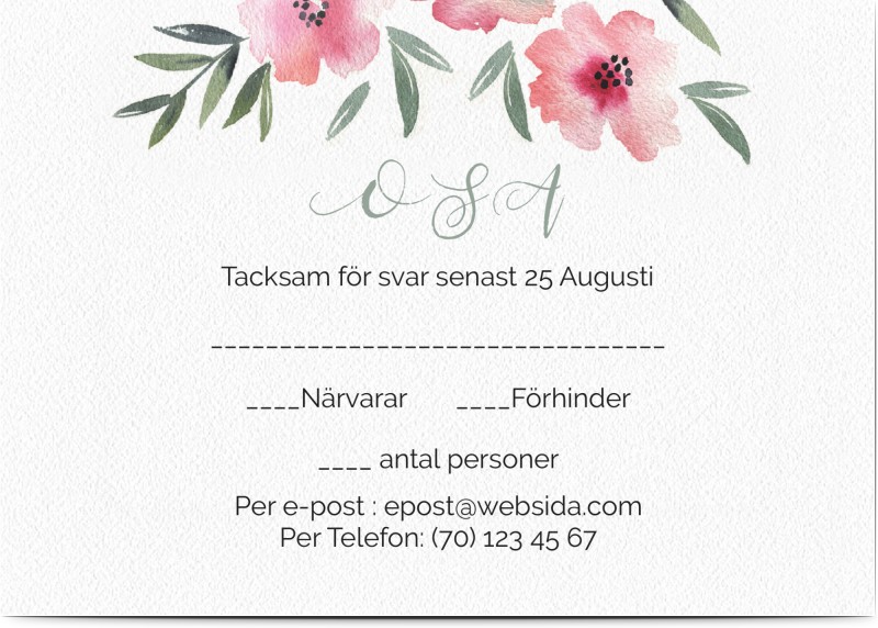 OSA Kort, glansigt papper, standard-kuvert, 1 st, blommig, blommor, rosa, klassiskt, A6, enkelt, Optimalprint