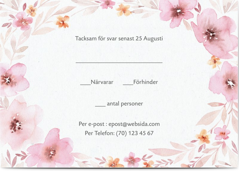 OSA Kort, glansigt papper, standard-kuvert, 1 st, blommor, löv, krans, rosa, A6, enkelt, Optimalprint