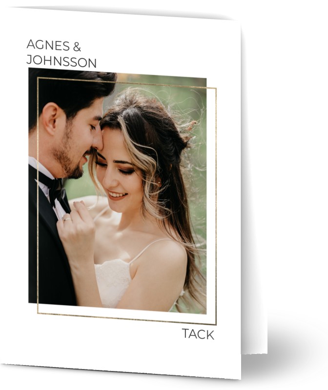Tackkort för bröllop, glansigt papper, standard-kuvert, 1 st, fotokort (1 foto), enkel, vit, A6, vikt, Optimalprint