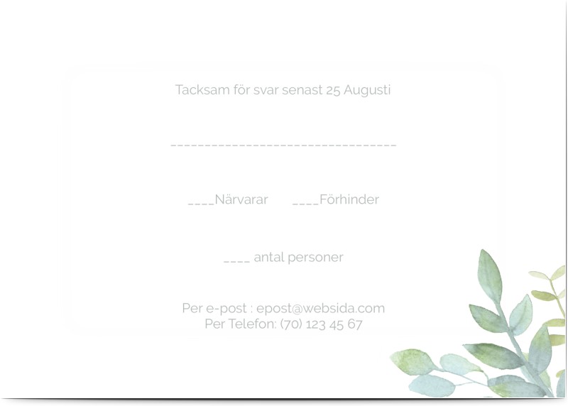 OSA Kort, glansigt papper, standard-kuvert, 1 st, blommor, löv, grön, vit, A6, enkelt, Optimalprint