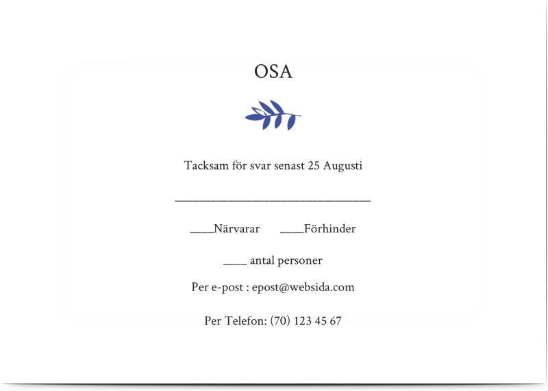 OSA Kort, glansigt papper, standard-kuvert, 1 st, löv, mönster, vinodlingar, blå, klassiskt, A6, enkelt, Optimalprint