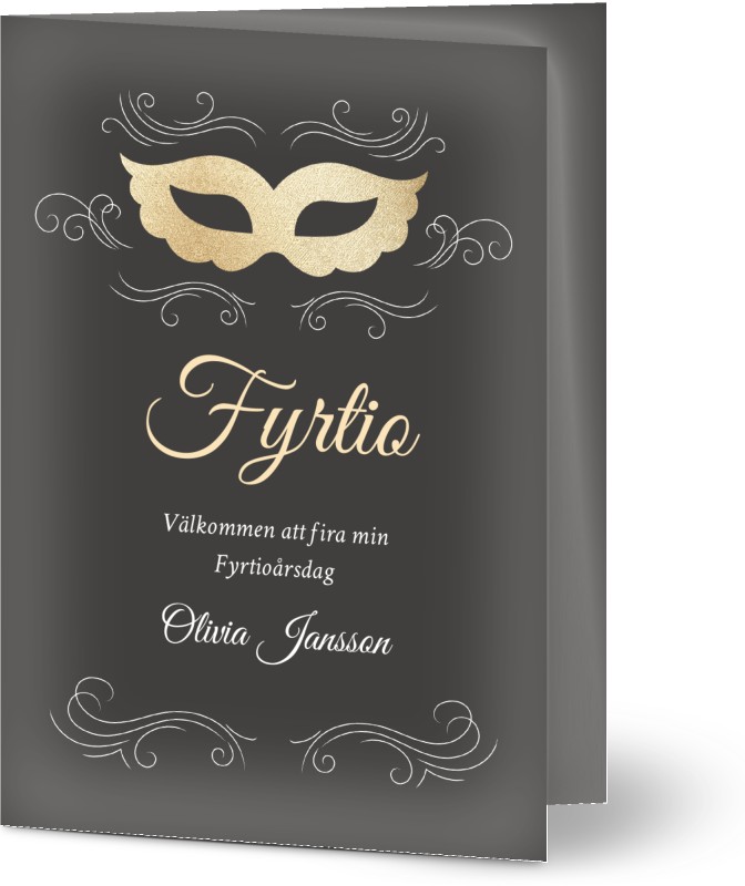 Inbjudan Födelsedag 40 år, fotokort (1 foto), 30, 40, 50, maskerad, svart, födelsedag, A6, vikt, Optimalprint