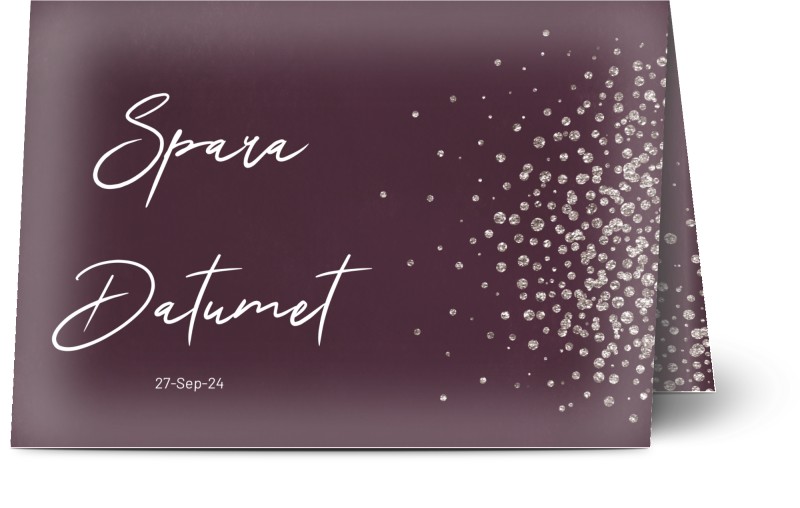 Save the Date, glitter , violett, orginal, A6, vikt, Optimalprint