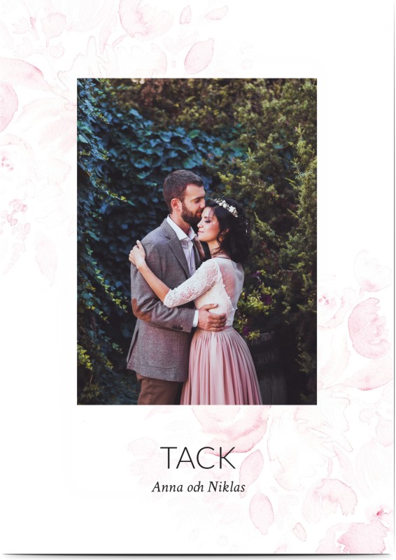 Tackkort för bröllop, glansigt papper, standard-kuvert, 1 st, fotokort (1 foto), bukett, mjuk, rosa, modernt, A6, enkelt, Optimalprint