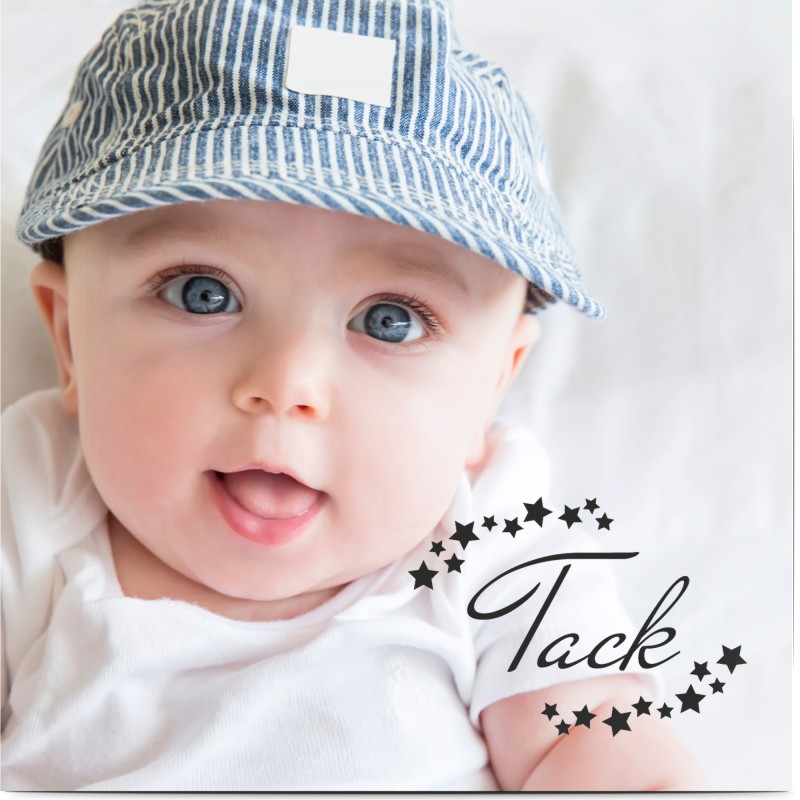 Tackkort för dop, fotokort (1 foto), stjärna, stjärnor, svart, grön, orginal, kvadratiskt, enkelt, Optimalprint