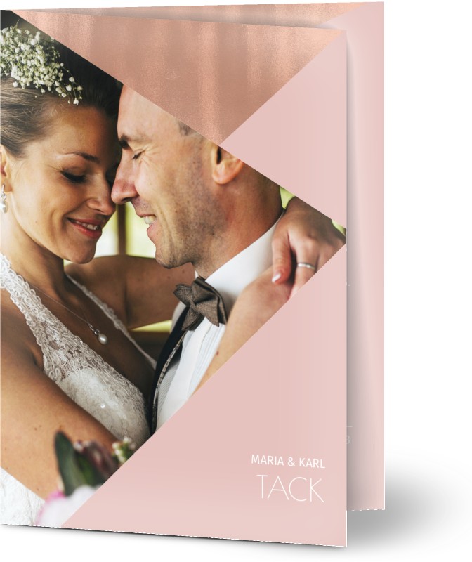 Tackkort för bröllop, glansigt papper, standard-kuvert, 1 st, fotokort (1 foto), geometrisk, metallisk, rosa, orginal, A6, vikt, Optimalprint