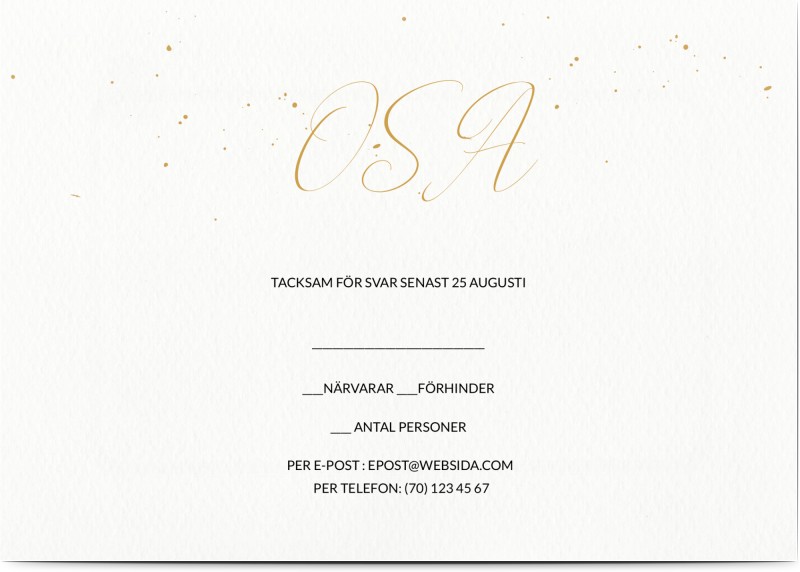 OSA Kort, glansigt papper, standard-kuvert, 1 st, bläck, plask, guld, vit, A6, enkelt, Optimalprint